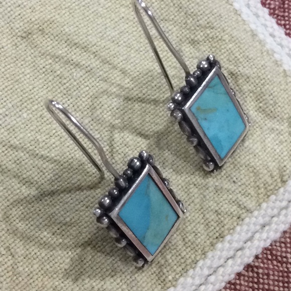 Square 925 Sterling Turquoise Earrings - Picture 4 of 4